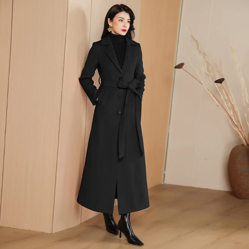 

Pink Single Button Long Wool Coat, Casual Versatile Slim Fit Tweed Jacket for Women, Fall Winter 2025 Fashion Trend