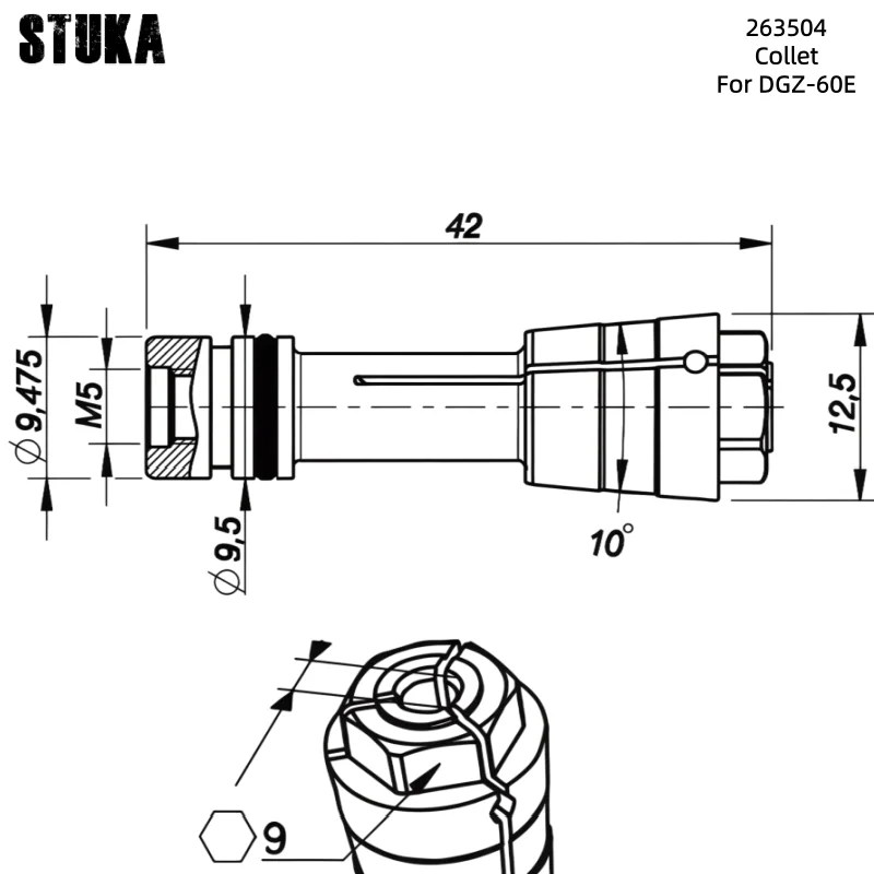 

Цанга Stuka 263504 для шпинделя DGZ-60E SC3163, высокоточная, для станков с ЧПУ (сверление, фрезерование, гравировка)