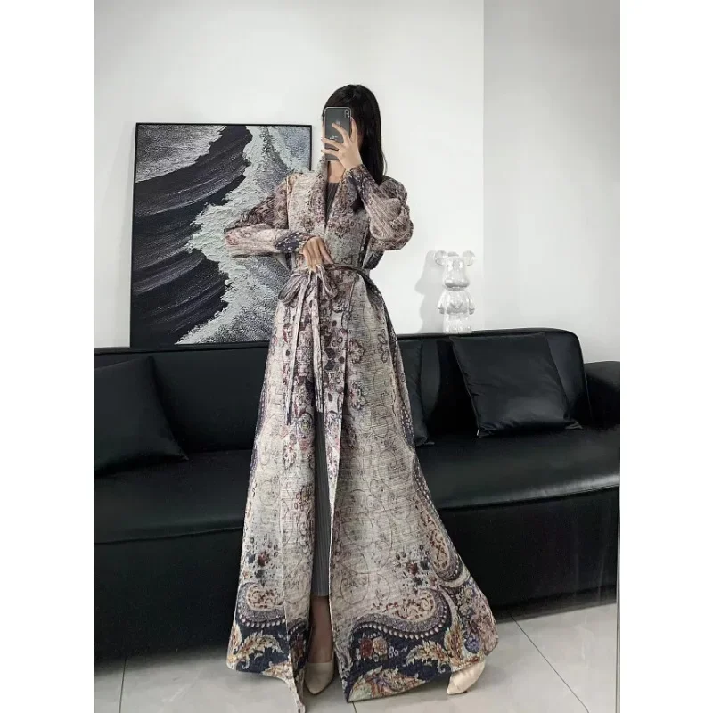 Women Luxury Abaya 2025 Spring and Autumn Vintage Printed Cardigan Design Loose Large Size Long Jacket Arabian Female Abaya