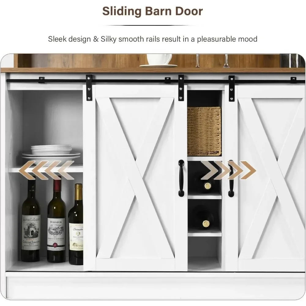 Wine Cabinets with Storage, 47” Kitchen Coffee Bar with 6 Hooks and 9 Wine Racks, Wine Cabinets