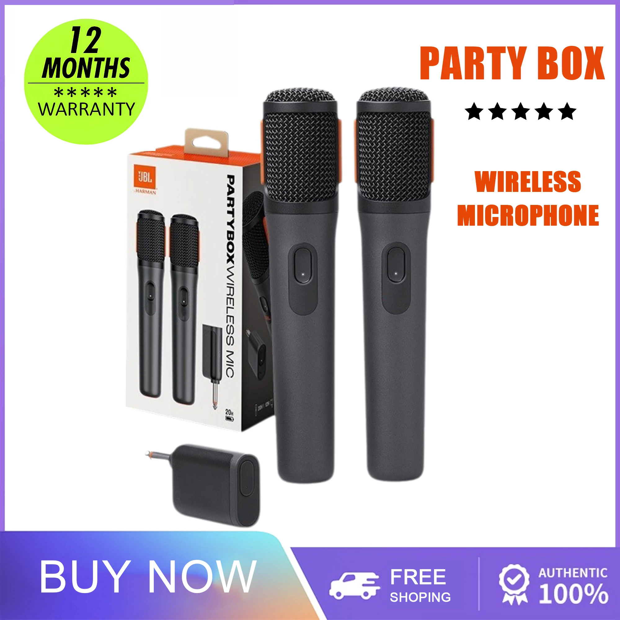 

PartyBox Wireless Mic-2 channel long distance UHF Wireless Microphone system,Compatible with all PartyBox speaker