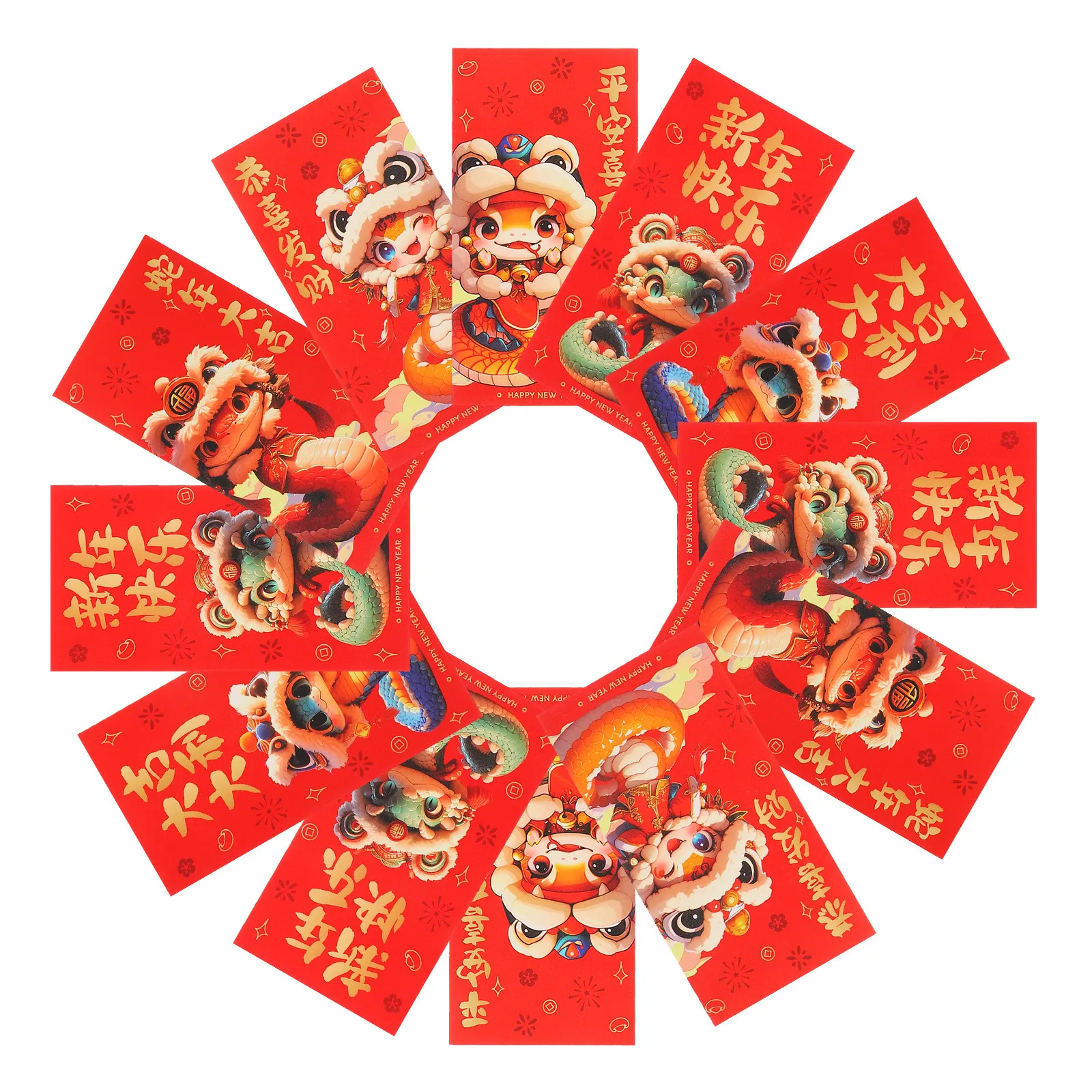20Pcs Snake Chinese Hongbao 2025 Red Envelopes Lunar New Year Lucky Money Packets Lion Dance Symbolism Thick Paper Festive