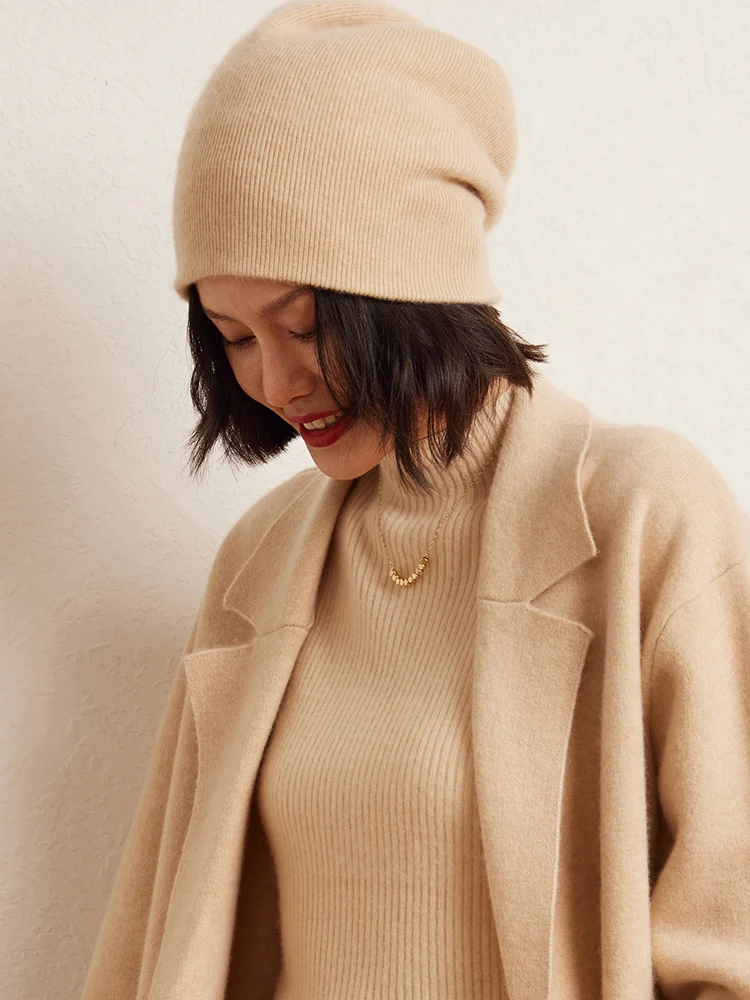 High Quality 100% Cashmere Women's Hats Autumn Winter Solid New Knitwear Beanies For Woman Classic Lady Berets Female Casual Cap