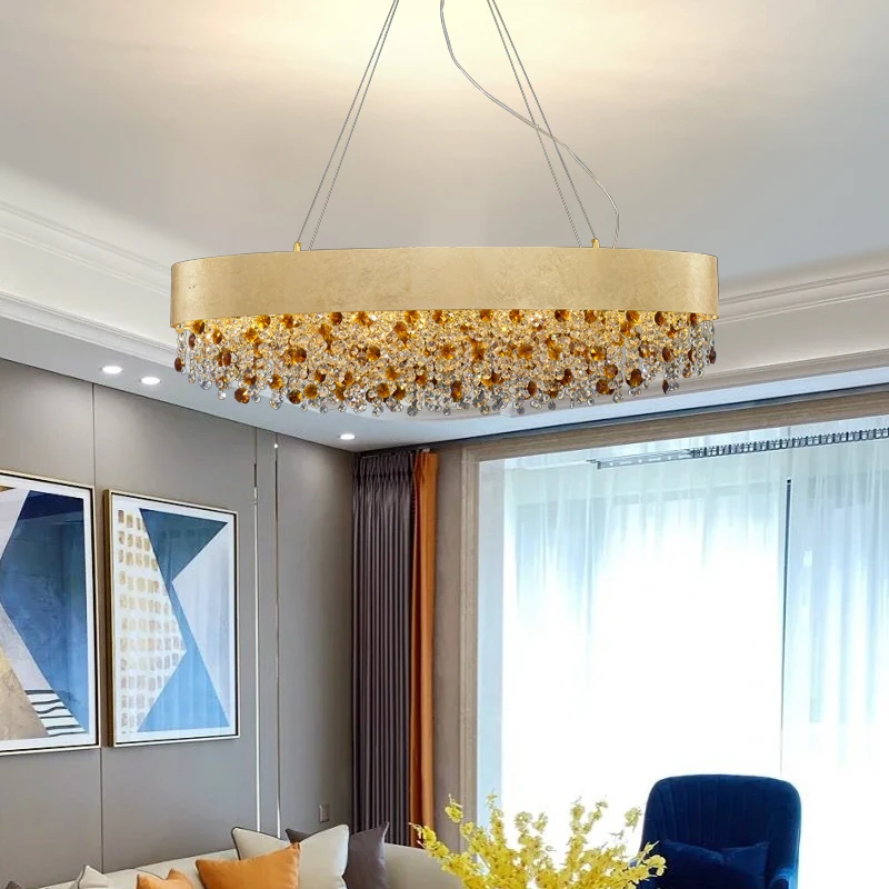 

New modern crystal chandelier for dining room oval design kitchen island hanging cristal lamp gold home decor led cristal lustre