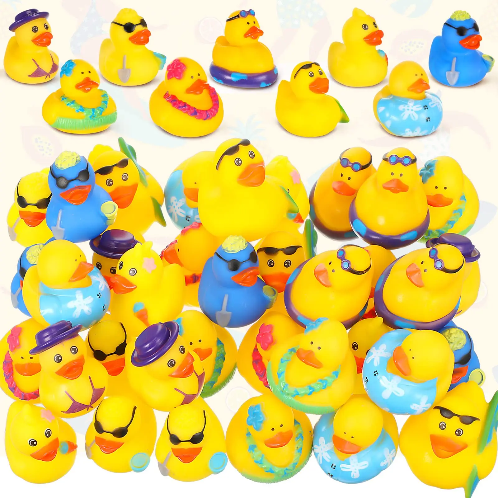 

50PCS Summer Beach Rubber Duckies Bulk Mini Rubber Duck Bath Toys Float Bathtub Ducky Cute Squeaky Rubber Ducky