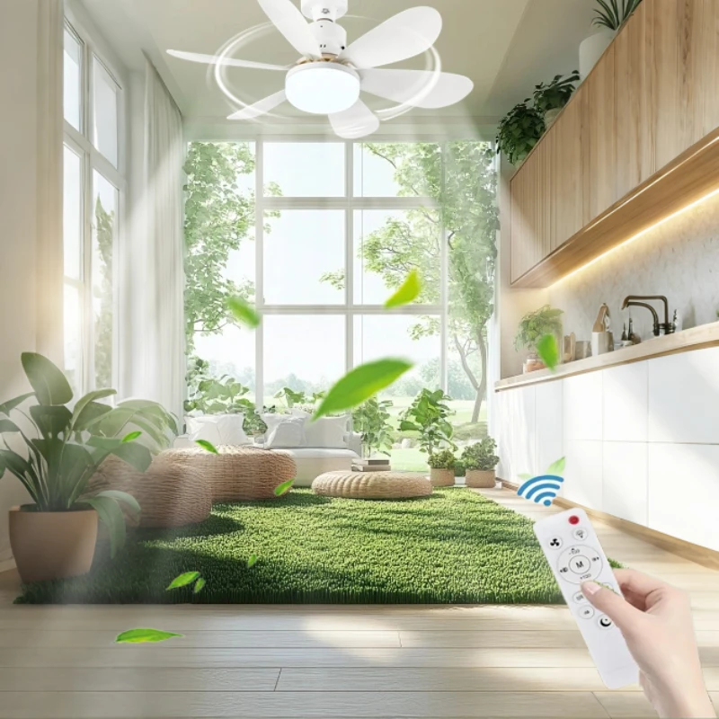Ceiling Fan with Light E27 52CM Fan Light with Remote Control Super Quiet Socket Ceiling Fan for Bedroom Kitchen Home Lighting