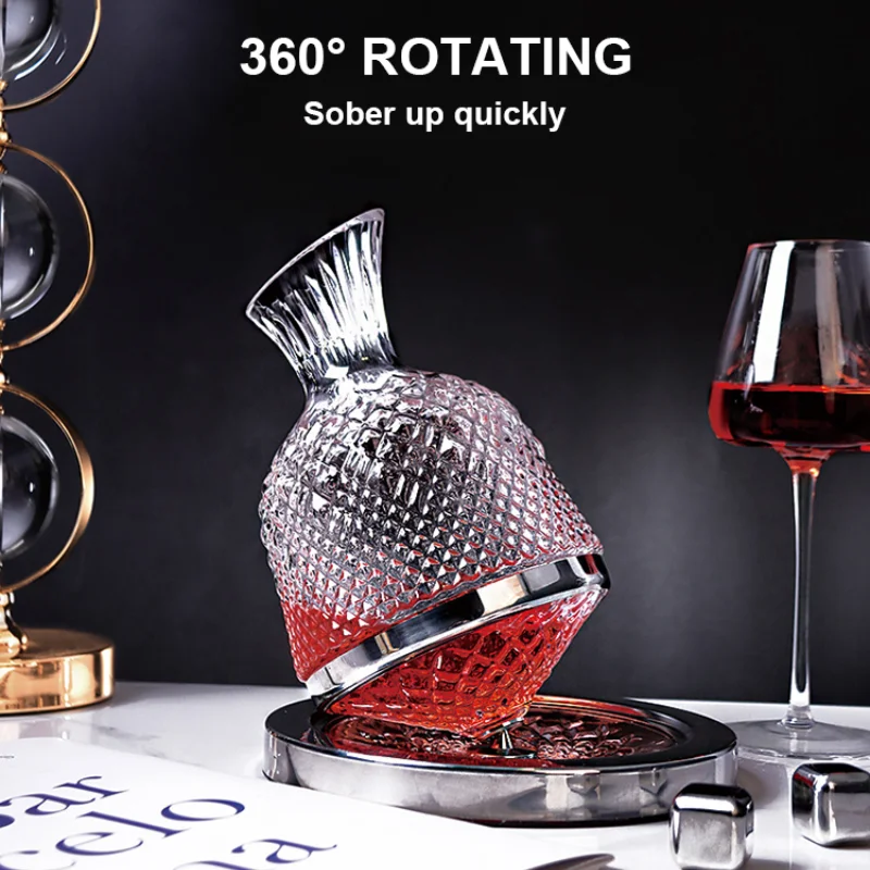 1500ml High Grade Glass 360 Rotating Decanter Whiskey Decanter Wine Dispenser Aerator Mirror Jug Alcohol Gift Bar Decoration