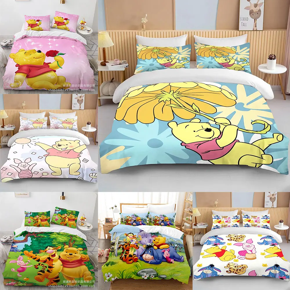 

Winnie the Pooh Bear Bedding Sets Comforter Quilt Bed Cover Duvet Cover Pillow Case 2-3 Pieces Sets Kids Adult Size