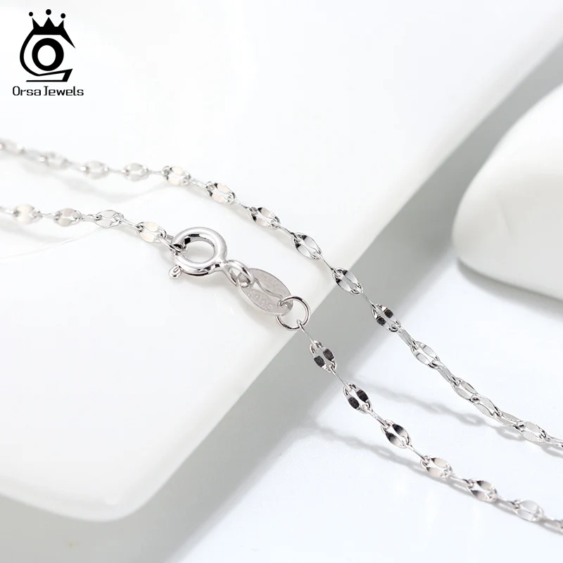 ORSA JEWELS 100% 925 Sterling Silver 2.3mm Twist Flake Chain Necklace for Women Fashion Simple Basic Neck Chain Jewelry SC26