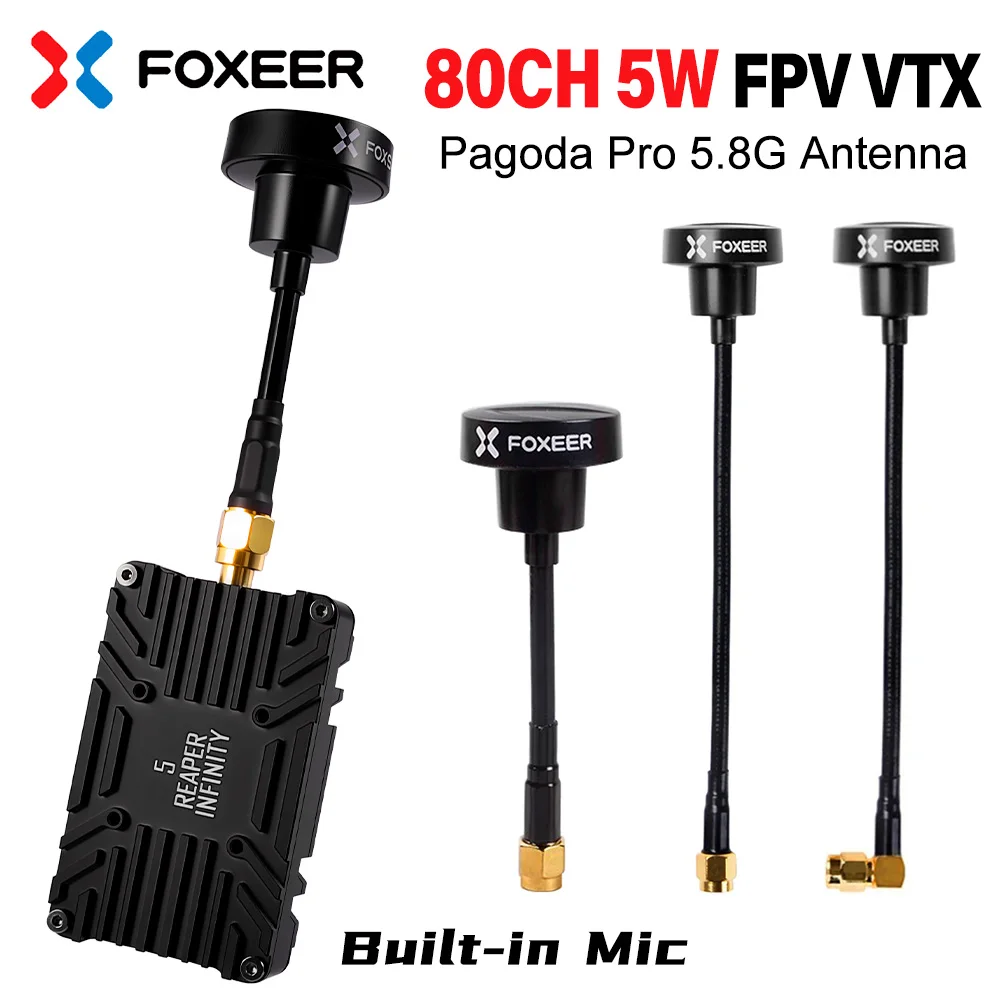 

Foxeer 4.9~6G Reaper Infinity V2 5W FPV VTX 80CH Build-in Mic & Fan 9-36V for Long Range Drone Airplane