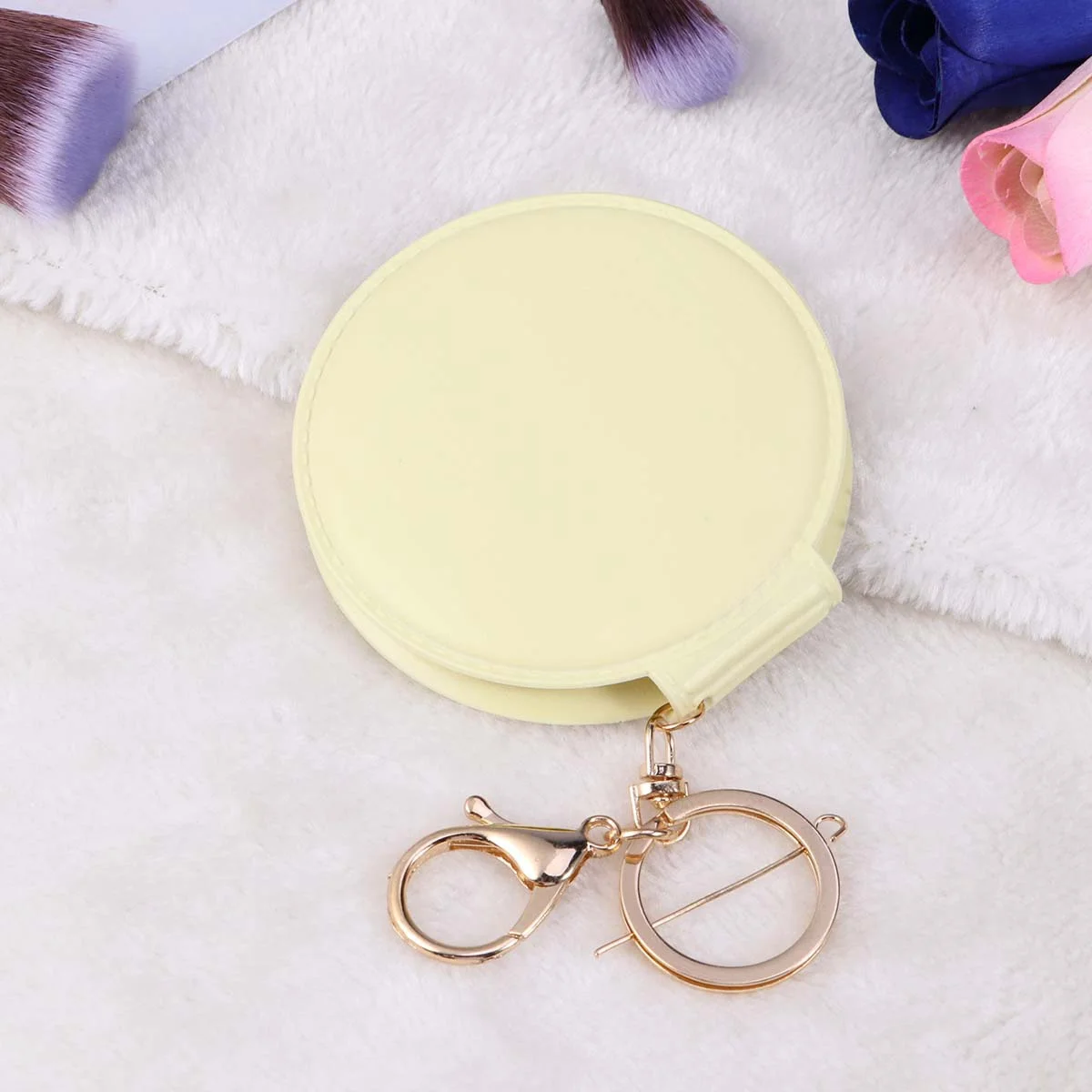 Mini Pocket Makeup Mirror Yellow PU Frame Foldable Double Sides Portable Compact for Women Gifts