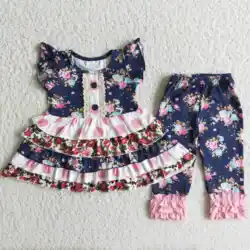 Wholesale Baby girl toddler infant kids children boutique floral layers tunic match floral pant new fashion set clothes clothing