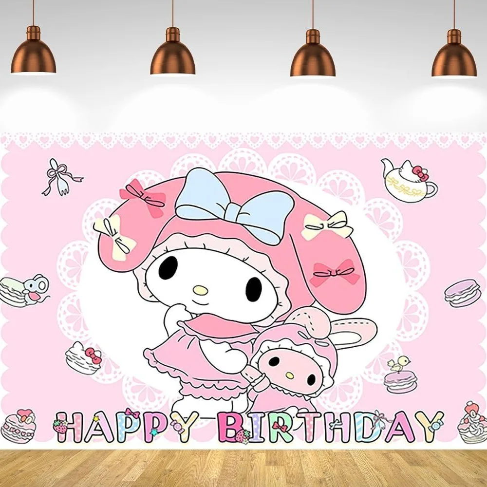 Sanrio Melody Background Cloth, Pink Birthday Party Decoration Supplies, Scene Layout Props