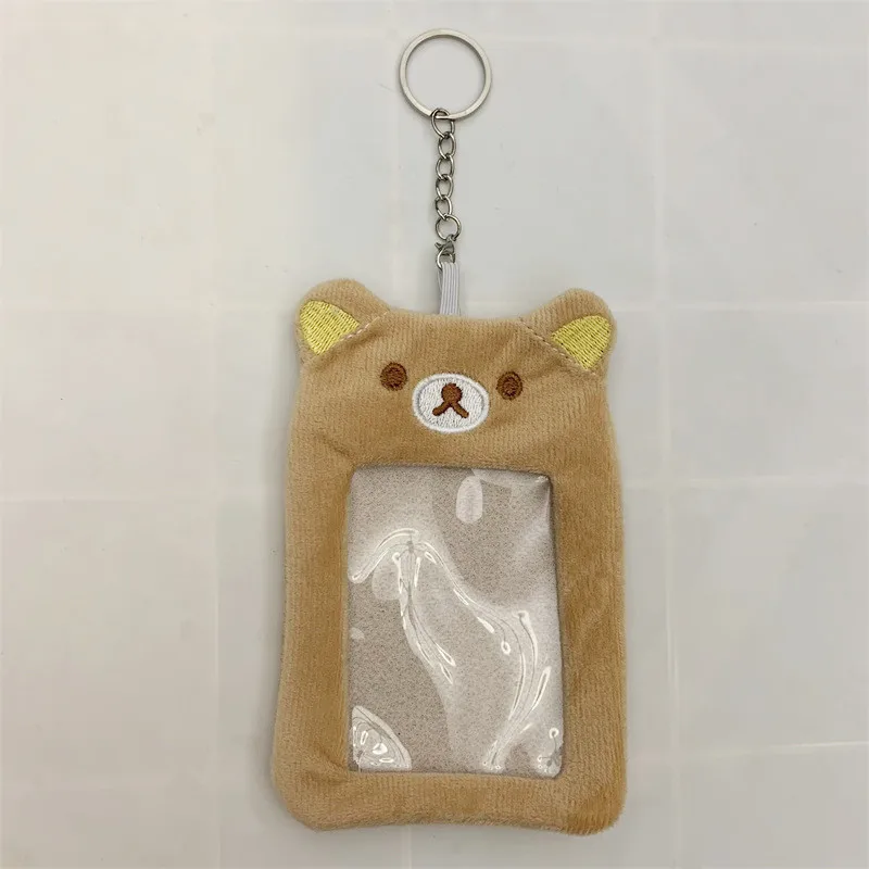 Rilakkuma Plush ID Card Holder for Women Girls Cute Idol Photo Display Pass Case Anime Bear Bag Keychain Card Case