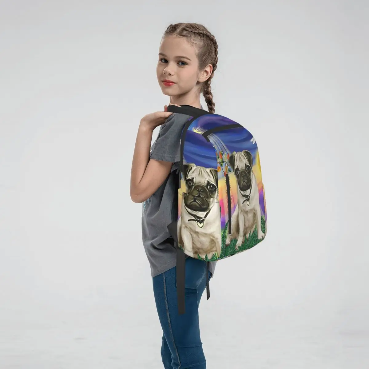 Twilight With A Pug Backpack Daypack Boys Girls BookBag School Bag Shoulder Bags for Men Women