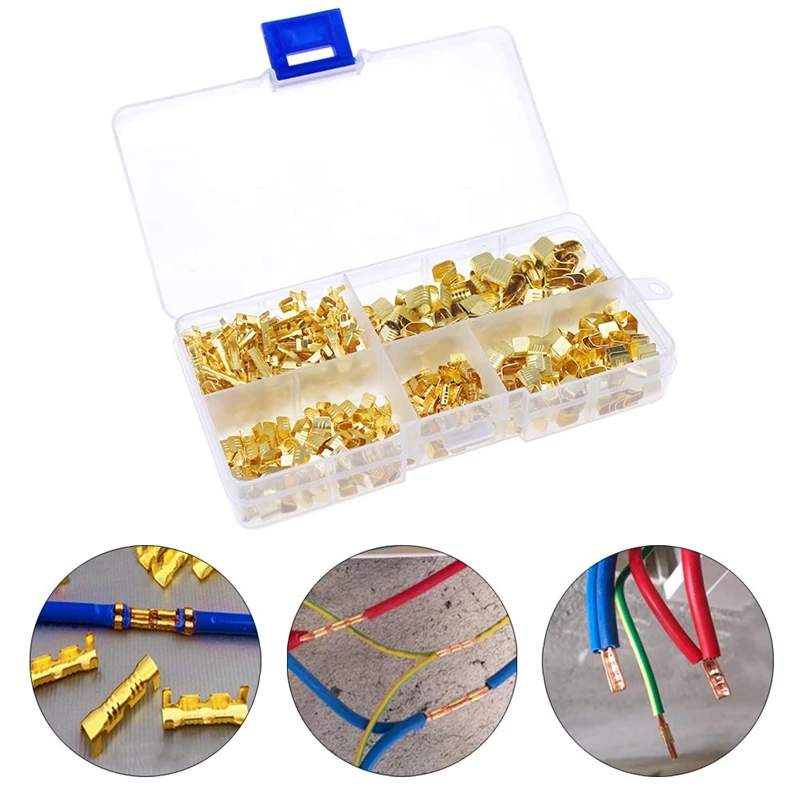 500PCS boxed 5 specifications golden brass quick crimp U-shaped copper buckle parallel copper hoop buckle terminal set