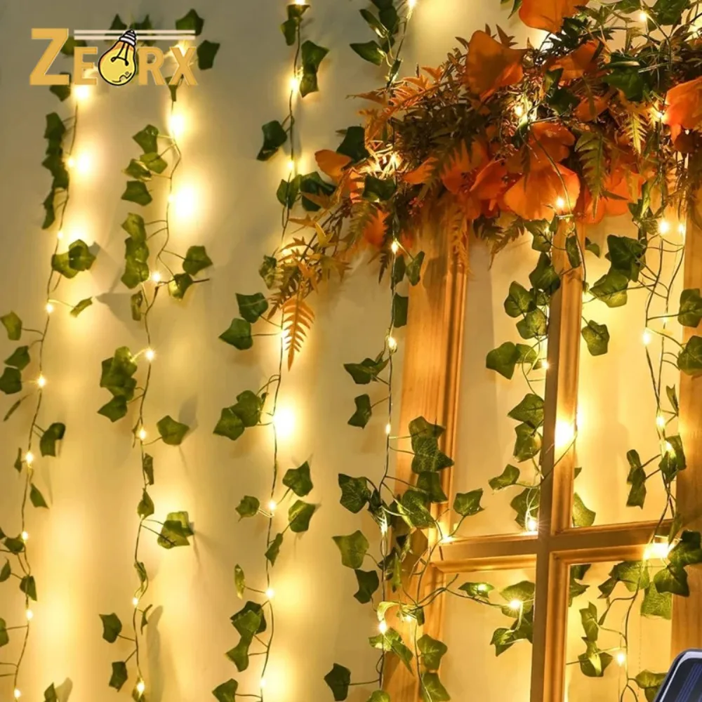 

5m/10m Artificial Ivy String Lights, 100/200 LEDs Hanging Plants Fake Vines Light Strings for Party Garden Wall Room Home Decor