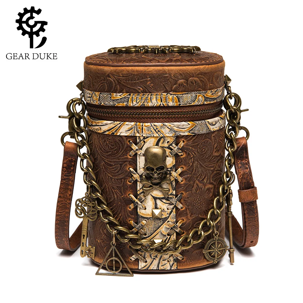 New Retro aristocrats  cowhide bucket bag chain women's single shoulder oblique span bag real leather Mobile Money Bag