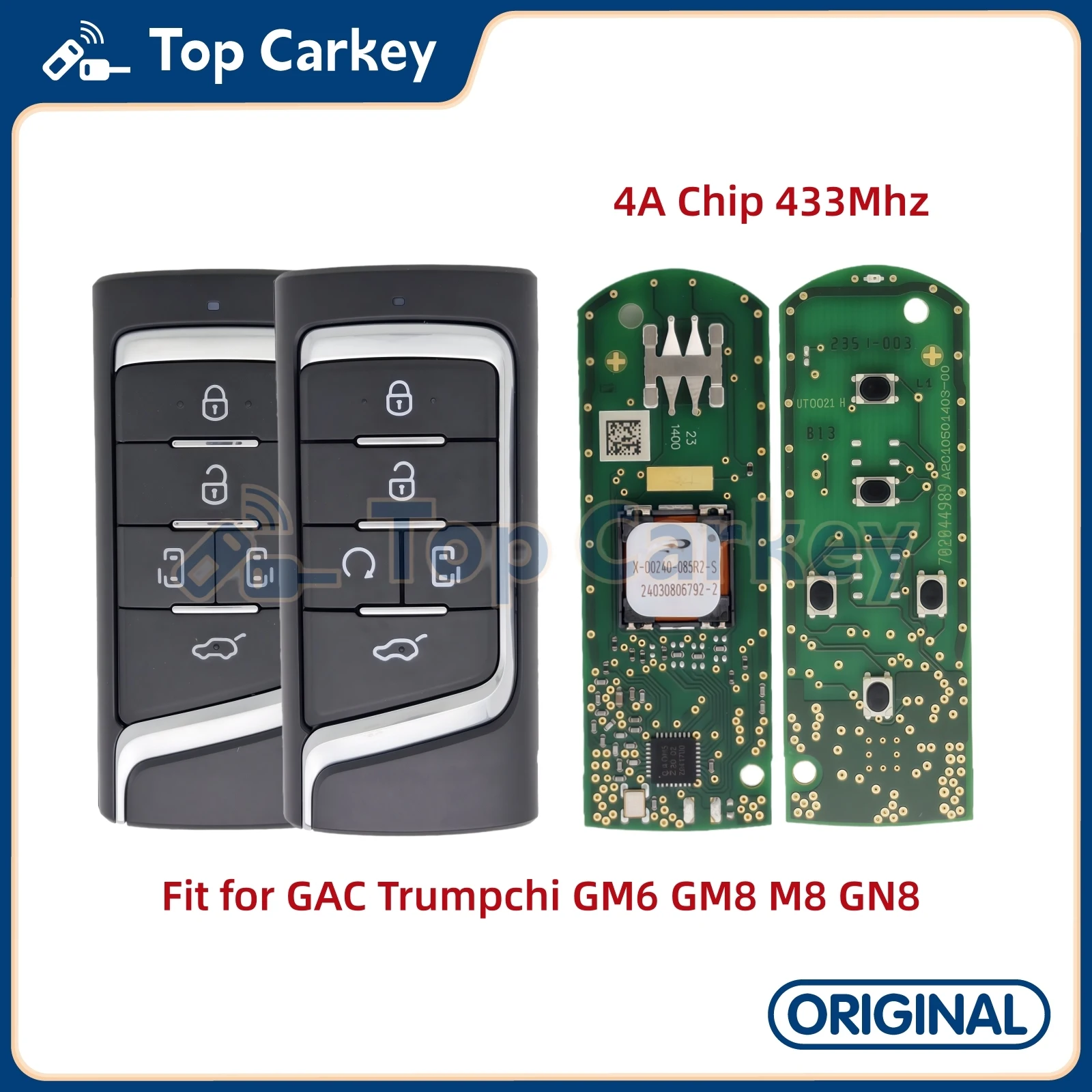 

Оригинальный OEM дистанционный брелок TopCarkey, чип 4A, 433 МГц для GAC Trumpchi GM6 GM8 M8 GN8