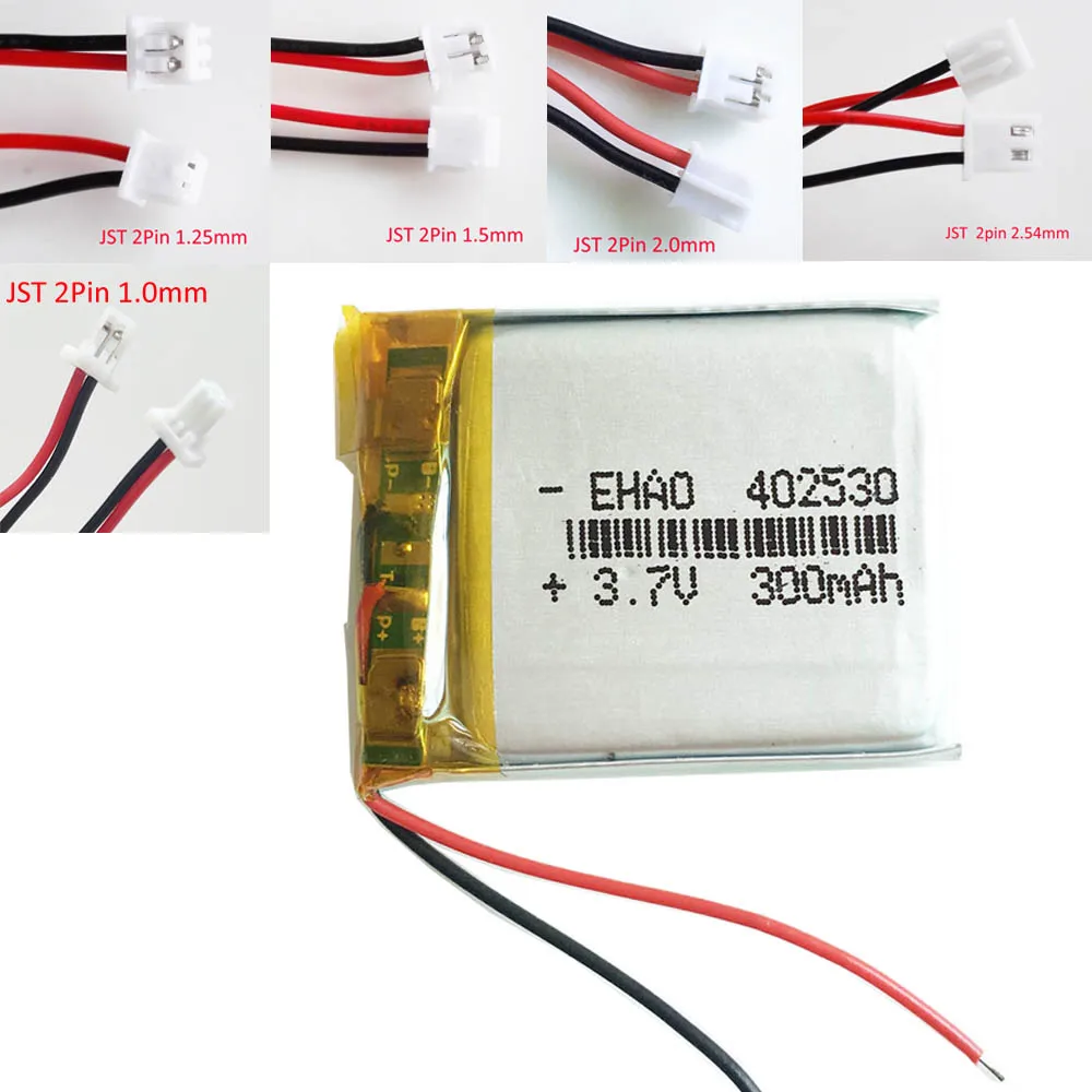 Akumulator litowo-polimerowy Li-Po 3,7 V 300 mAh 402530   + wtyczka 2-pinowa do pióra do odczytu Mp3 GPS Stereo Bluetooth Little Point