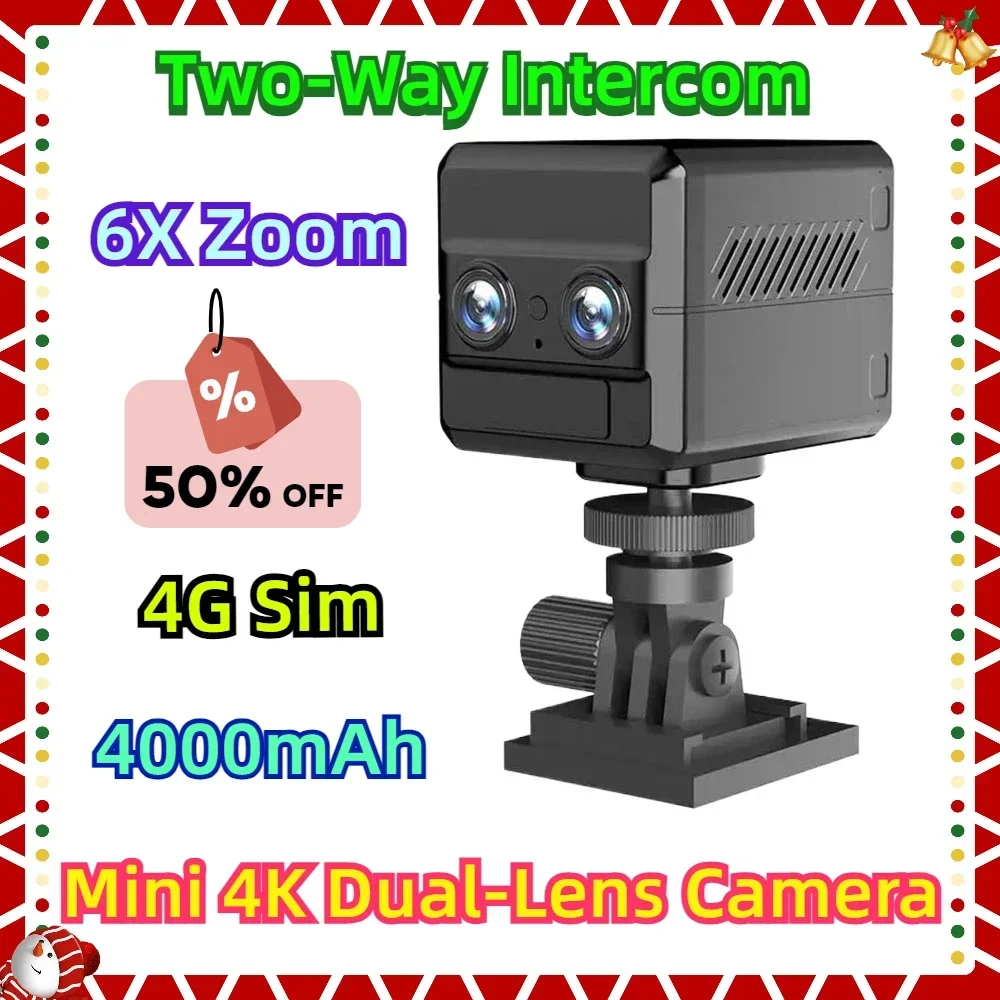 

6X Zoom Motion Detection Night Vision 4000mAh Big Battery Two-Way Intercom Surveillance 4G Sim Mini 4K Dual-Lens Camera