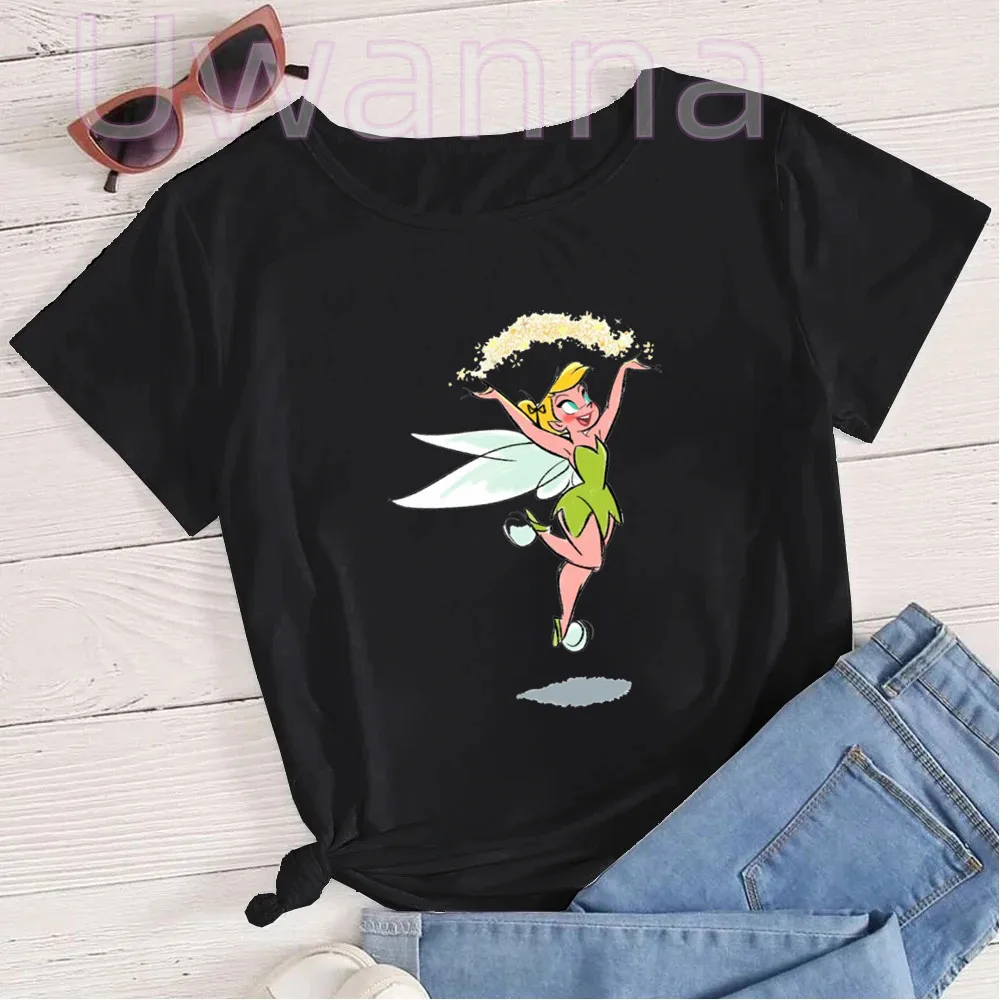 Think Bell Princess Print Cute Women T-shirt Casual Fashion Short Sleeve Black T Shirt Female Streetwear Tshirt Y2k Clothes Tops