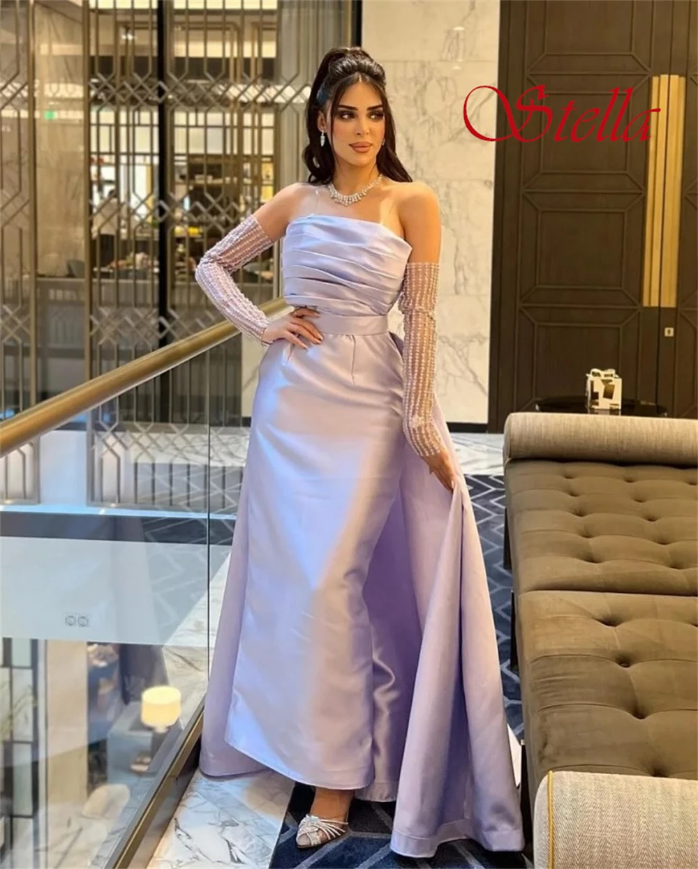 Robe de soirée personnalisée en Satin, sans bretelles, manches détachables, de haute qualité, robes de bal de tempérament, robes de soirée de mariée