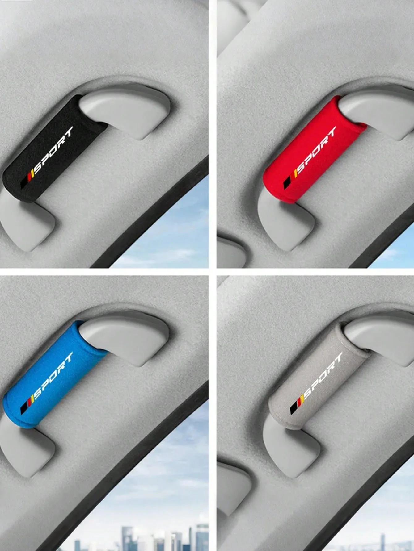 Car Door & Roof Handle Covers – Soft Plush Interior Grip Protectors with Sport Logo, Anti-, Sweat-Absorbent, Durable for All Sea