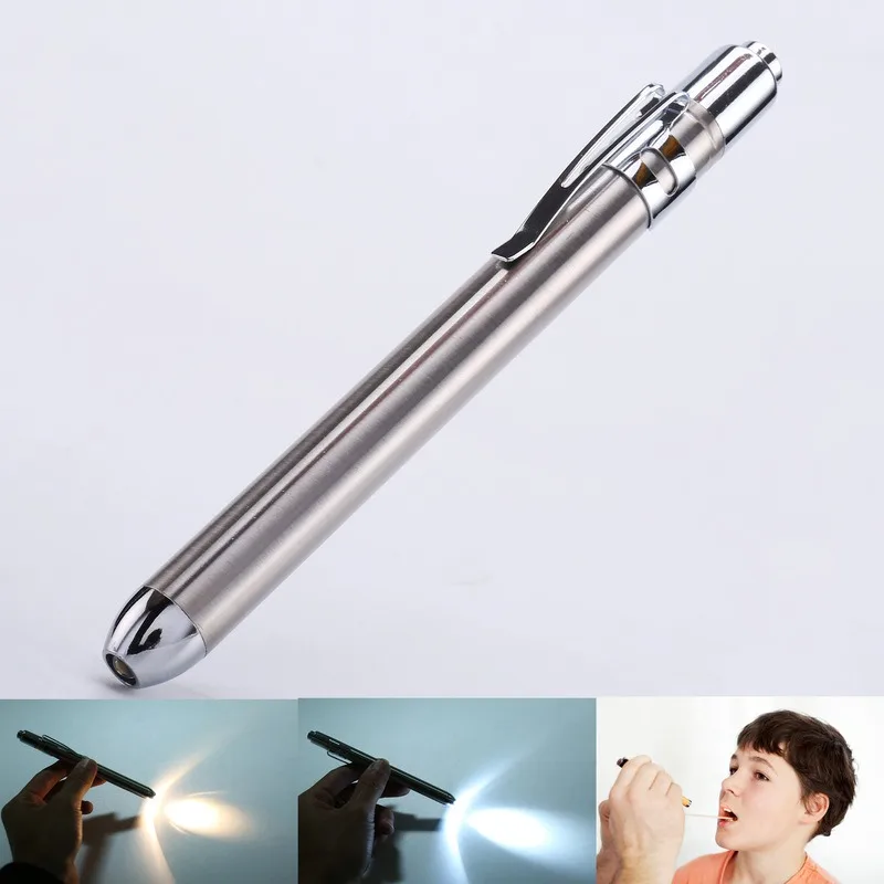 Battery Powered Stainless Steel Medical Light Portable LED Pupil Examination Flashlight for Doctor ENT Oral Throat Inspection