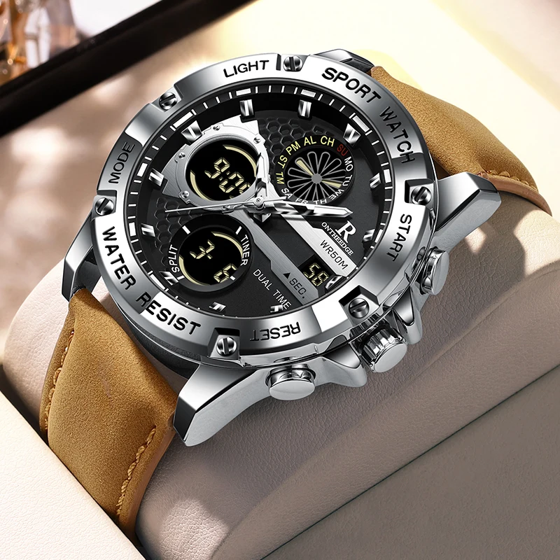 2025 جديد ساعة رجالية رياضية ساعة إلكترونية رقمية وظيفة كاملة التوقيت العالمي LED السيارات اليد رفع مصباح مقاوم للماء ساعة للرجال