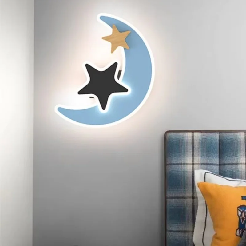 Cartoon Rocket Star Moon Wall Sconce Nordic Creative Bedside Lamp Children's Room Home Decor Lighting LED Acrylic Night Light