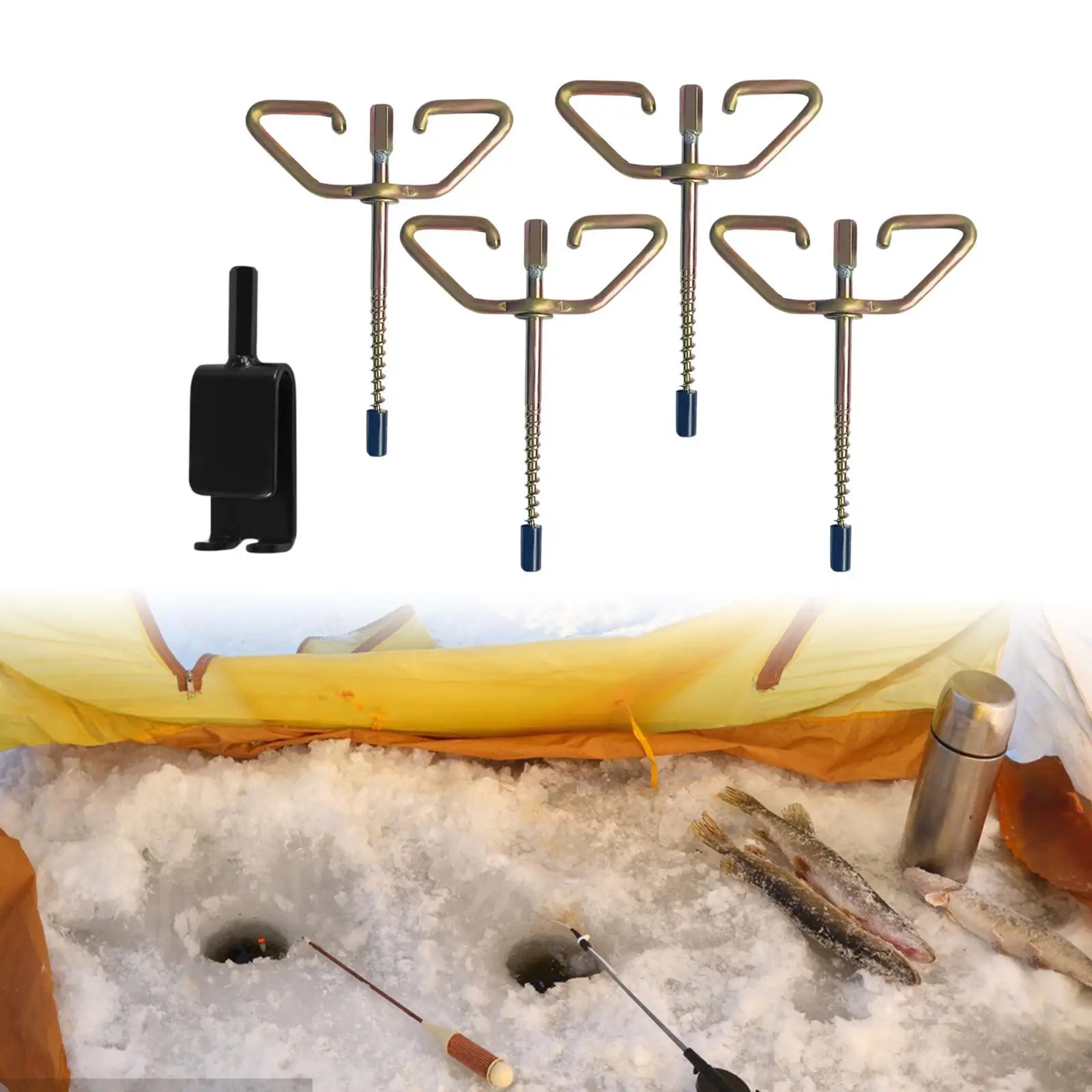 

4Pcs Ice Fishing Anchors Shelter Anchor with Power Drill Adapter Heavy Duty Threaded Tent Pegs Sturdy Ice Fishing Tent Stakes