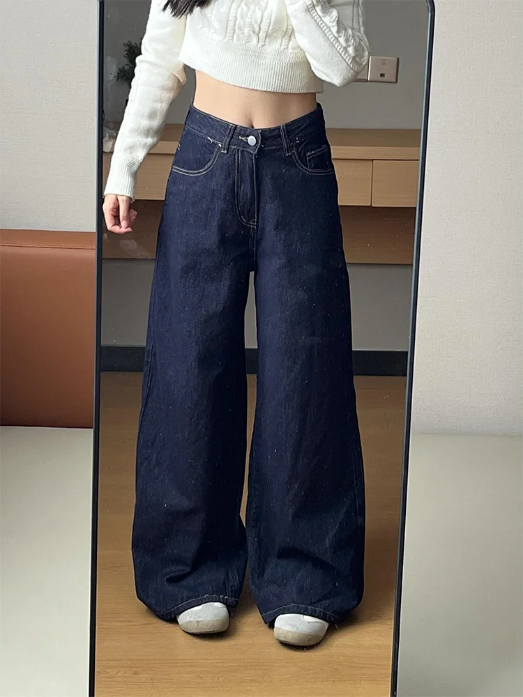 

High Waist Wide Leg Blue Jeans Women's Spring New Style American Washed Slim Straight Tube Pants Loose Fit Retro Denim