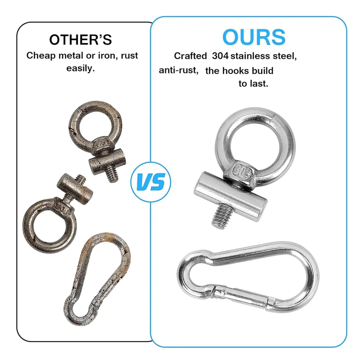 10PCS Awning Rail Stoppers 6mm with 10 Carabiners, 304 Stainless Steel Rv Awning Hooks for Lights Camping Awning