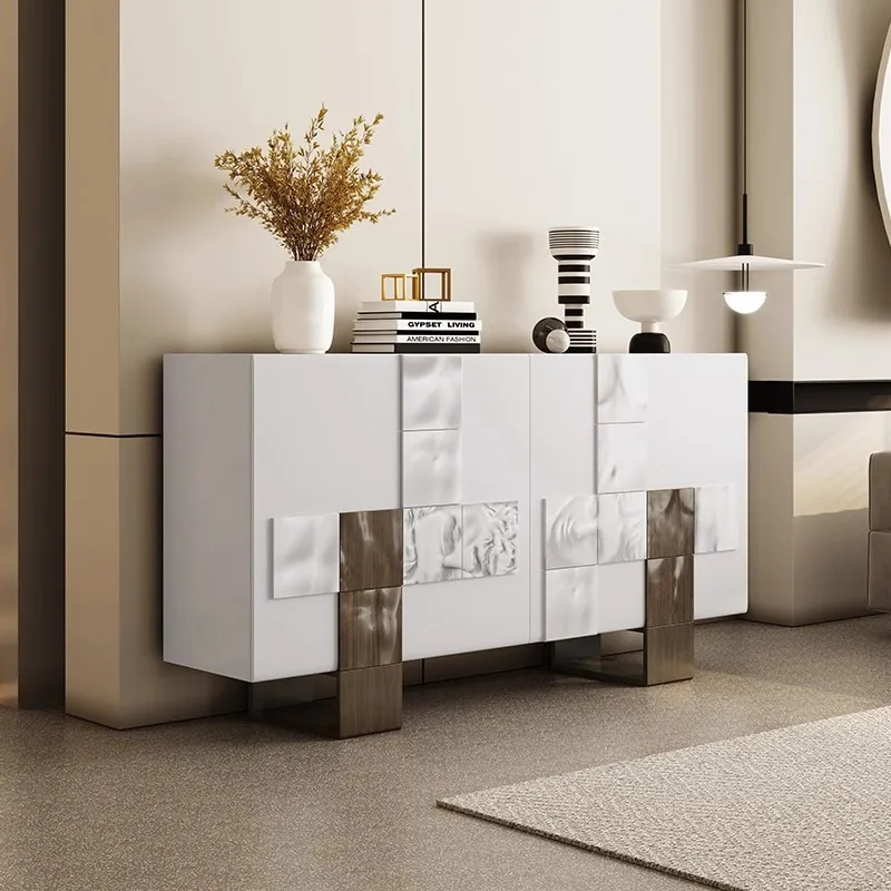 خزانة مدخل إيطالية فاخرة وخفيفة وحديثة وبسيطة لتخزين غرفة المعيشة من الخشب الصلب #3