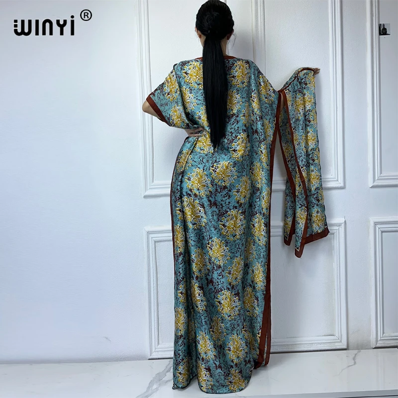 WINYI African Women boho print dress with belt abaya dubai luxury traditional outfit muslim sets woman maxi Dress evening dress