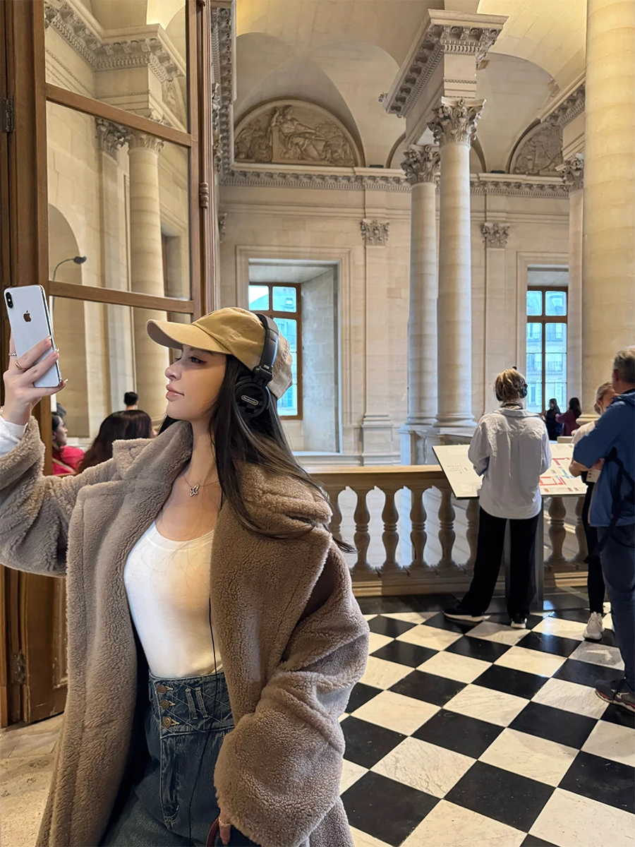 

Good Morning Fan Fan Classic Teddy Coat Women's Winter Warm Long ort Fur Jaet Korean Sle Commute Faion