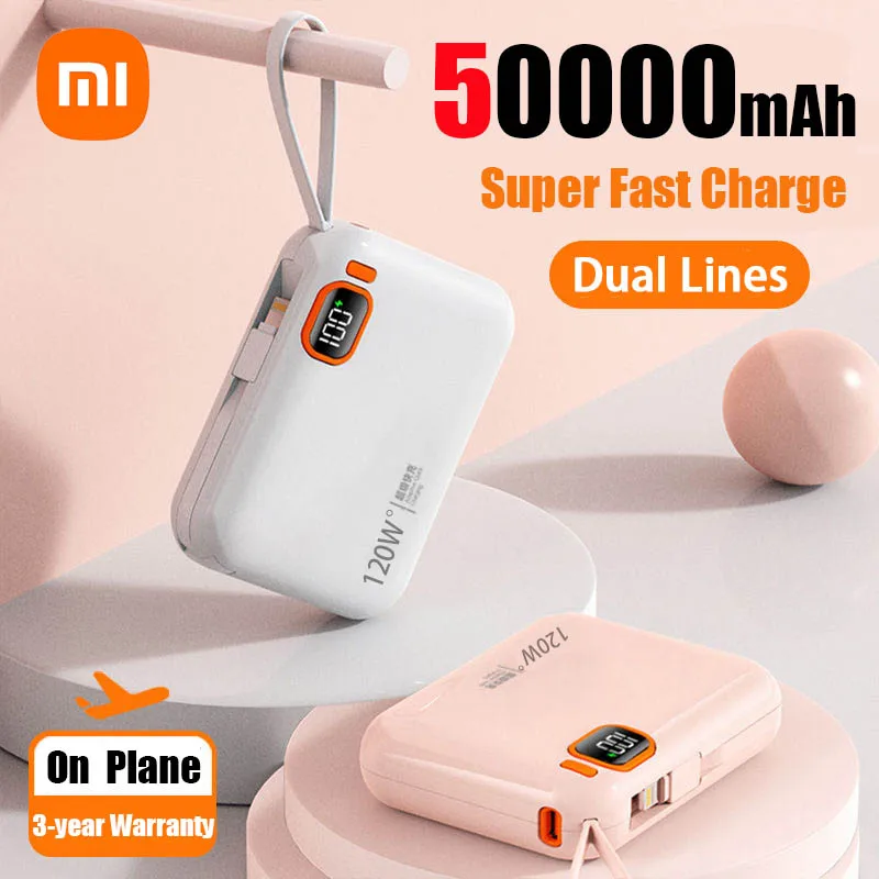 Xiaomi 120 ワットポータブル電源銀行 50000mAh 高容量双方向急速充電デュアルケーブル電源銀行 iPhone Samsung Huawei 用
