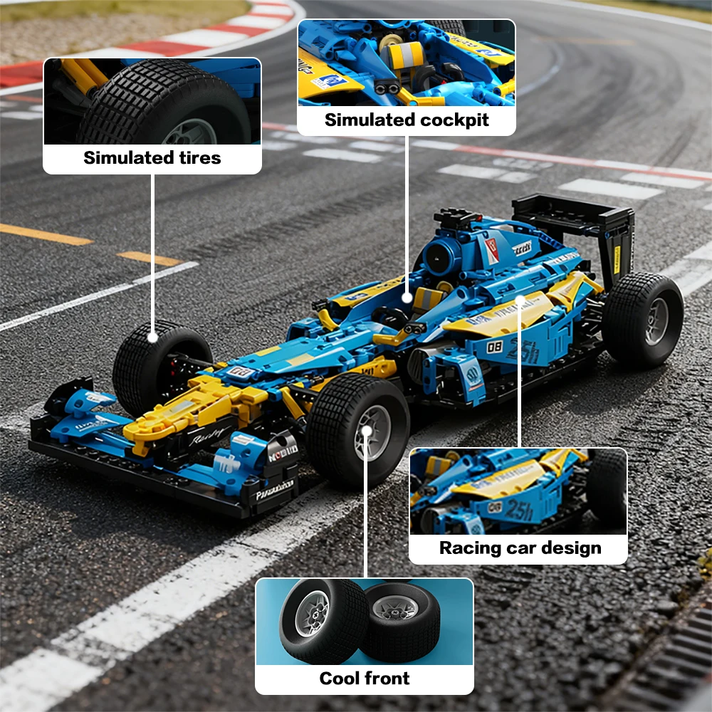 

Светло-голубой статический конструктор MOC: гоночная машина, масштаб 1:8, 1698 деталей, набор для сборки суперкара из кирпичиков, подарок для мальчиков, детей и взрослых