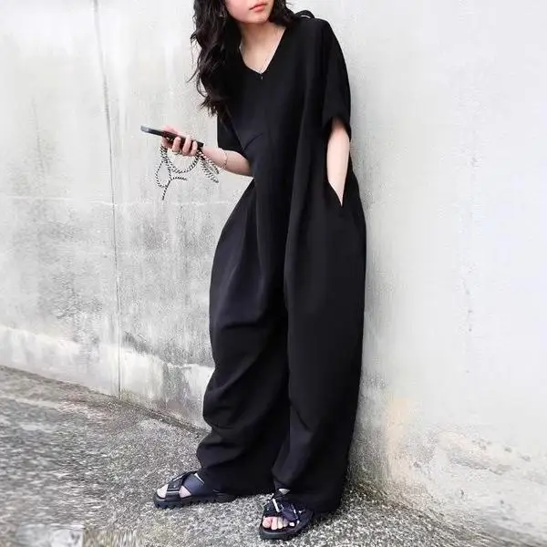 

Wide Leg Jumpsuit Low Waist Long Pants Leather Fabric Women's One-Piece Suit Fall Season Faion Casual Sle