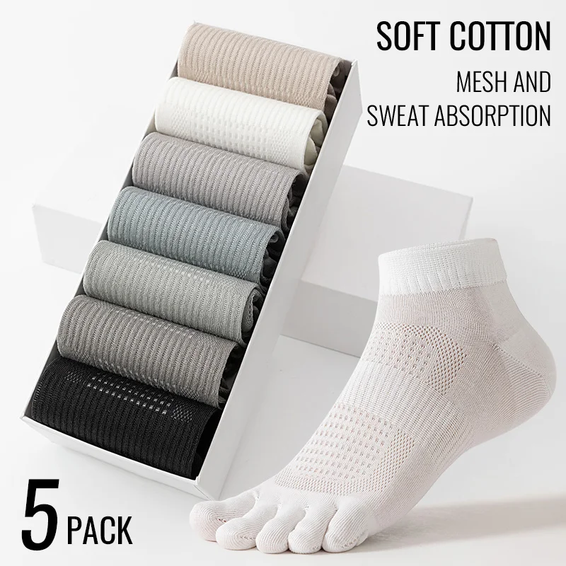 

MiiOW Cotton Five Finger Socks Men Short Ankle Sweat Absorbent Antibacterial Breathable Mesh Boat Socks Running Sports Toe Sock