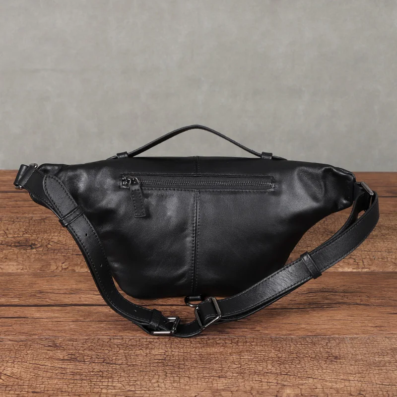 Men's Waist Bags Genuine Leather Fanny Pack Travel Bags Male Chest Bags Sling Purse Side Bags Crossbody Balck Shoulder Bag Men