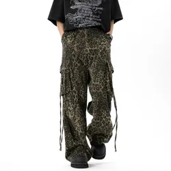 2024 Cyber Y2K Streetwear Leopard Baggy Stacked Cargo Jeans Pants For Men Clothes Women Wide Leg Long Trousers Pantalones Hombre