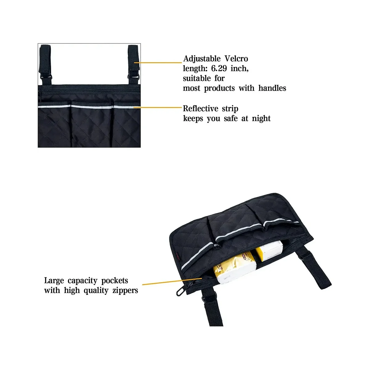 2PCS Wheelchair Armrest Side Storage Bag Portable Pocket Suitable for Most Walking Wheels and Mobile Equipment