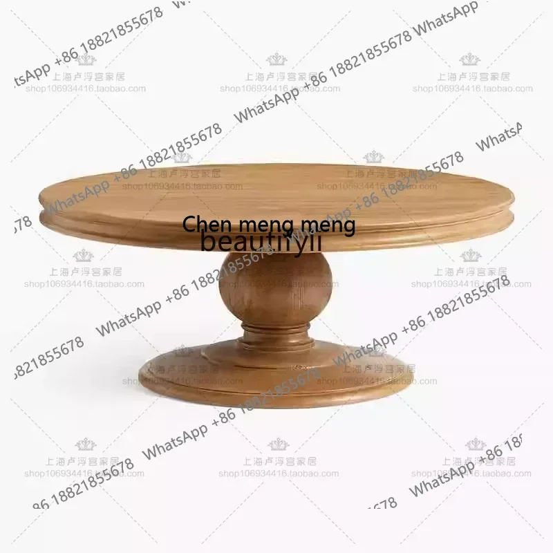 

D178 American rural retro old solid wood round coffee table, small apartment living room floor coffee table Y