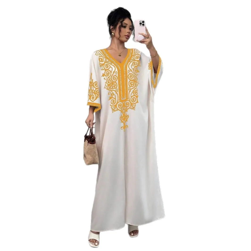 

2025 Ближневосточное мусульманское трансграничное платье-кафтан Amazon с ближневосточным этническим принтом Cw90643