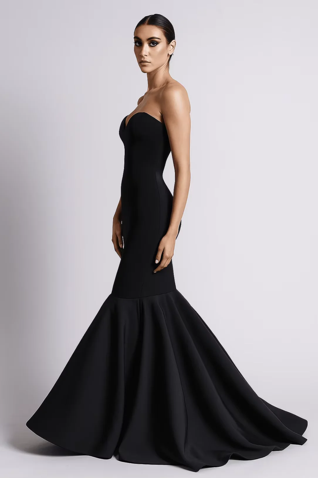 Arabian Night Luxurious Strapless Black Sexy Women's Evening Party Dresses Mermaid Floor-Length Prom Gowns Abendkleider Hochzeit
