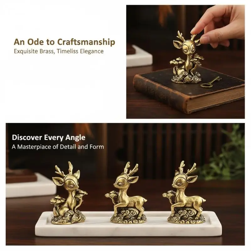 Hirschfigur aus Messing, exquisites Mini-Teetier-Ornament, kreatives kleines Dekor für Büro, Schreibtisch, Zuhause, Geschenk. – Detail 15