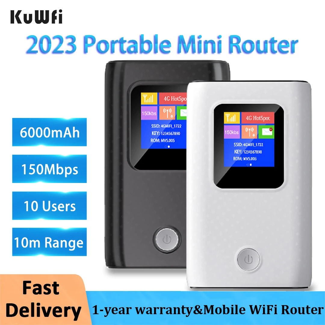 

KuWfi Unlock 4G Lte Router 150Mbps Wireless Wifi Portable Modem Mini Outdoor Hotspot Pocket Wifi Sim Card Slot Repeater 6000mah