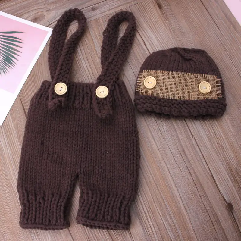 Photography Outfits Newborn Photography Accessories Baby Knitted Overalls Hat Crochet Costume for Photo Retro